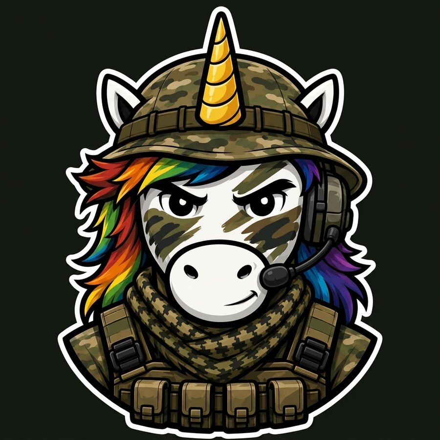 Sarge, the Army Ranger unicorn who fronts Veteran-Ops and its agent Rating Raider